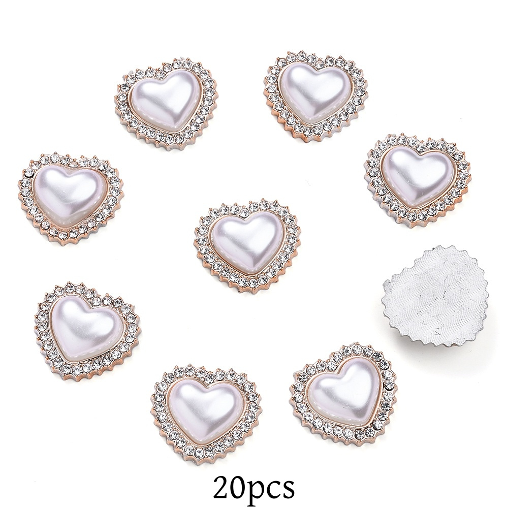 20pcs White Love & Flower Flatback Beads with Rhinestones